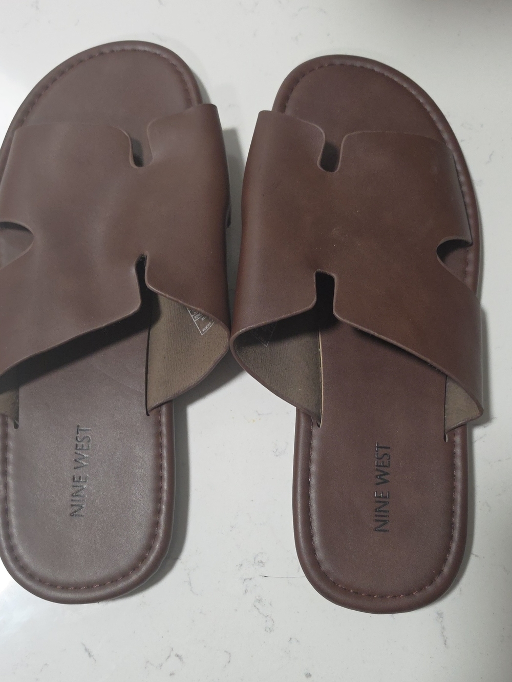 Nine West Men's Brown Leather Slide Sandals Size 12